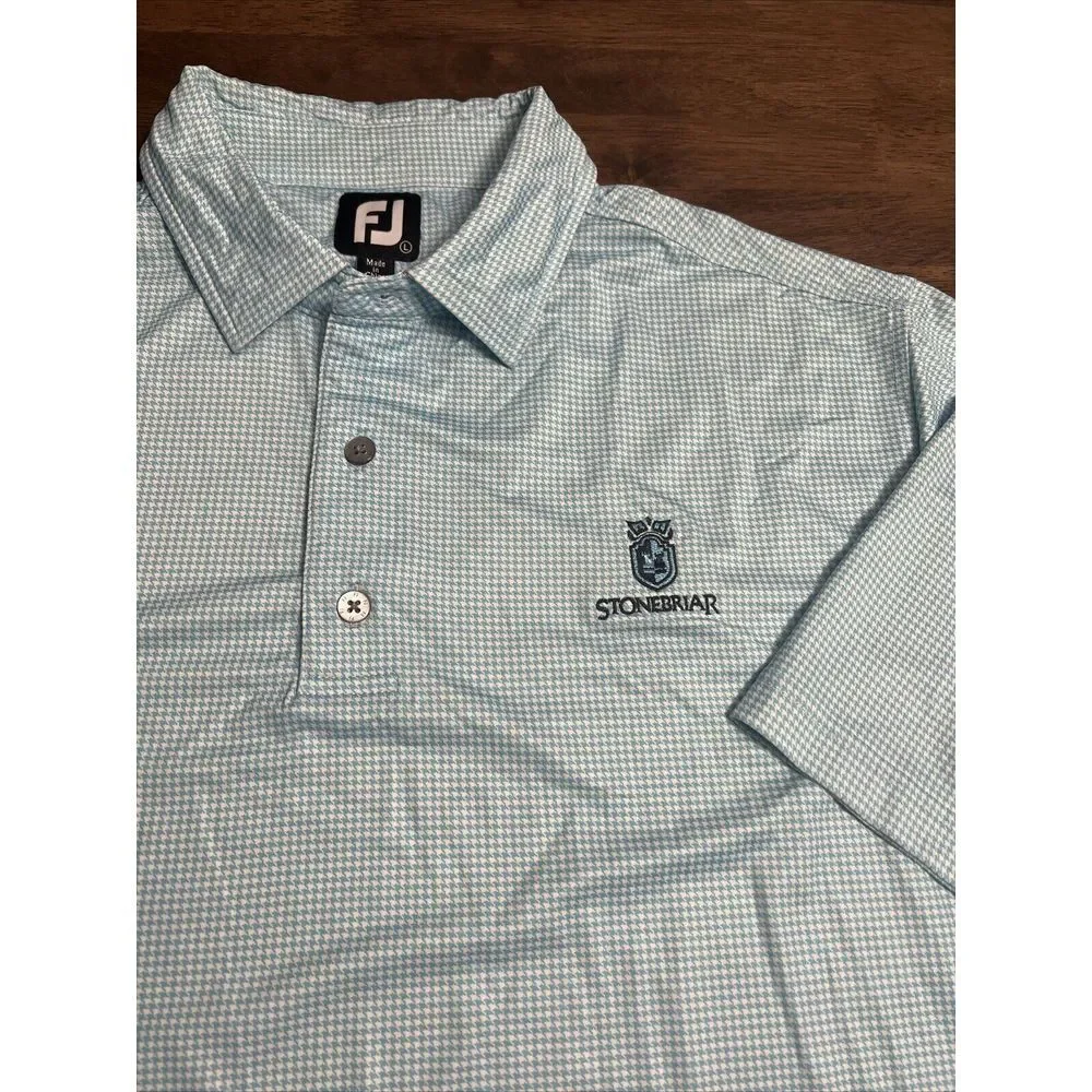 FootJoy Golf Polo Shirt Mens Large Stonebriar Blue Houndstooth‎ Performance